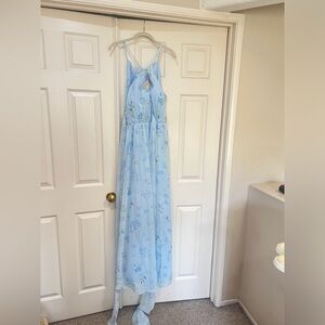 Light Blue Floral belt rope adjustable neck Maxi Dress size 6 wedding guest